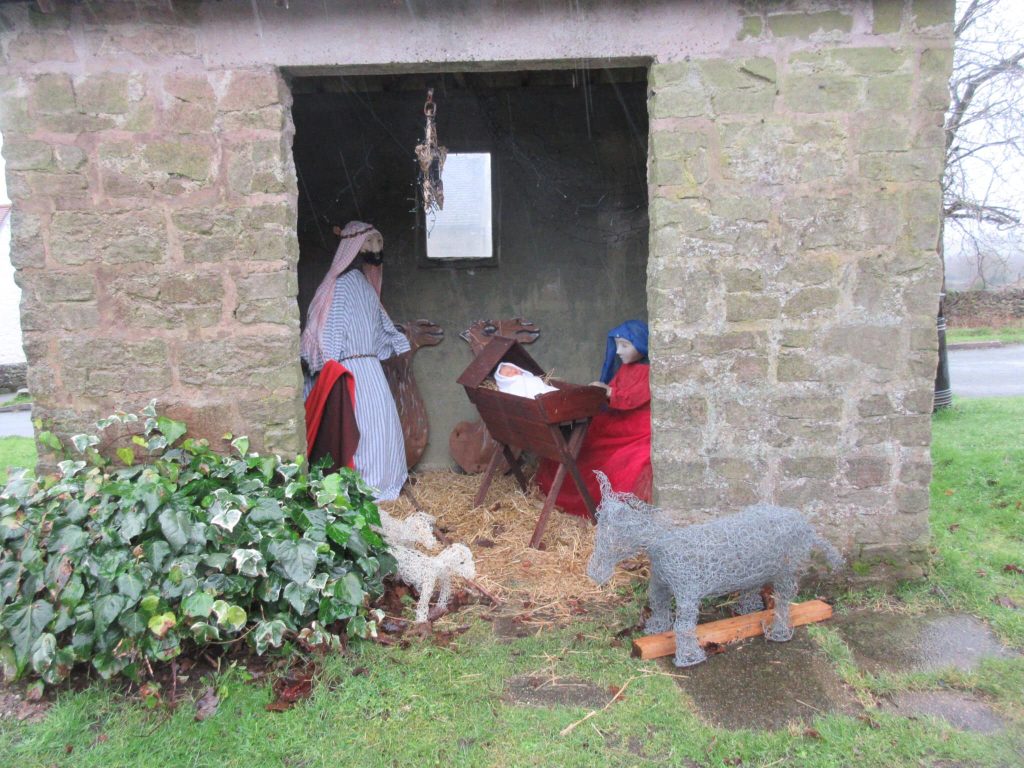 Nativity scene at the bus shelter