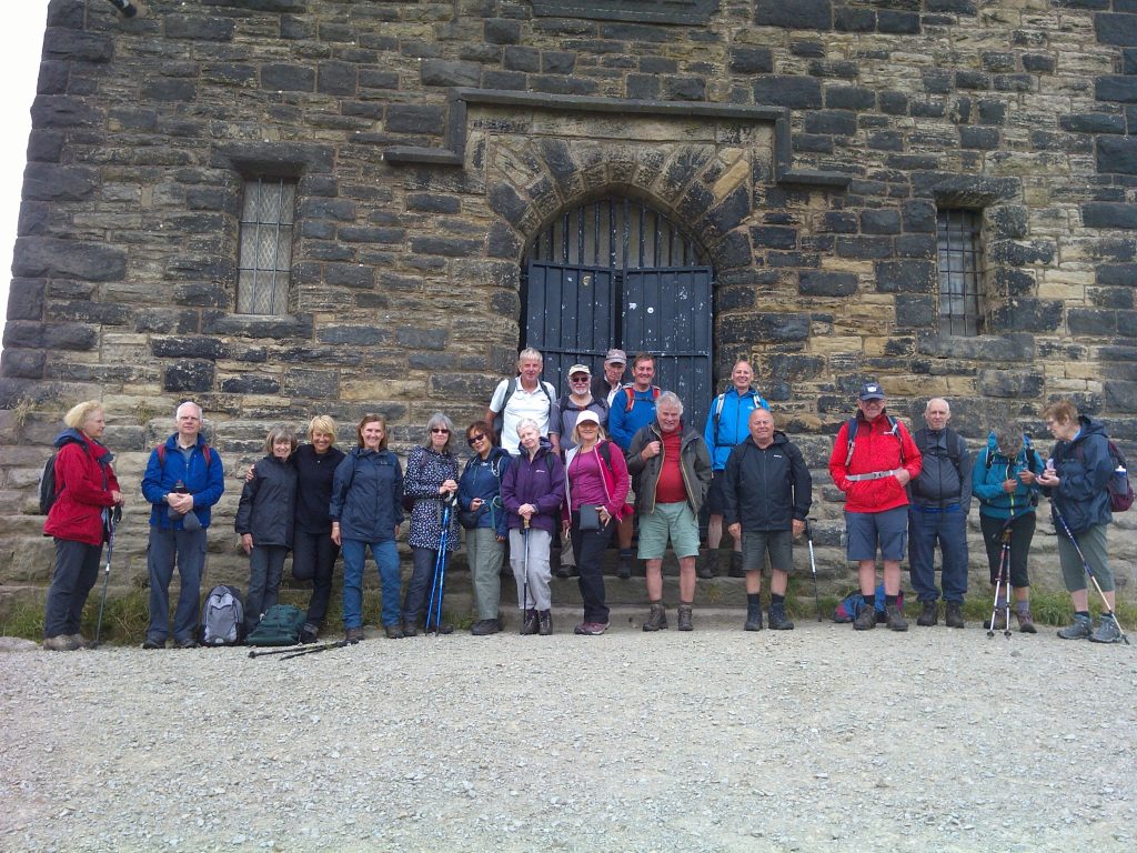 Crewe and Nantwich Ramblers standing outside Peel Tower